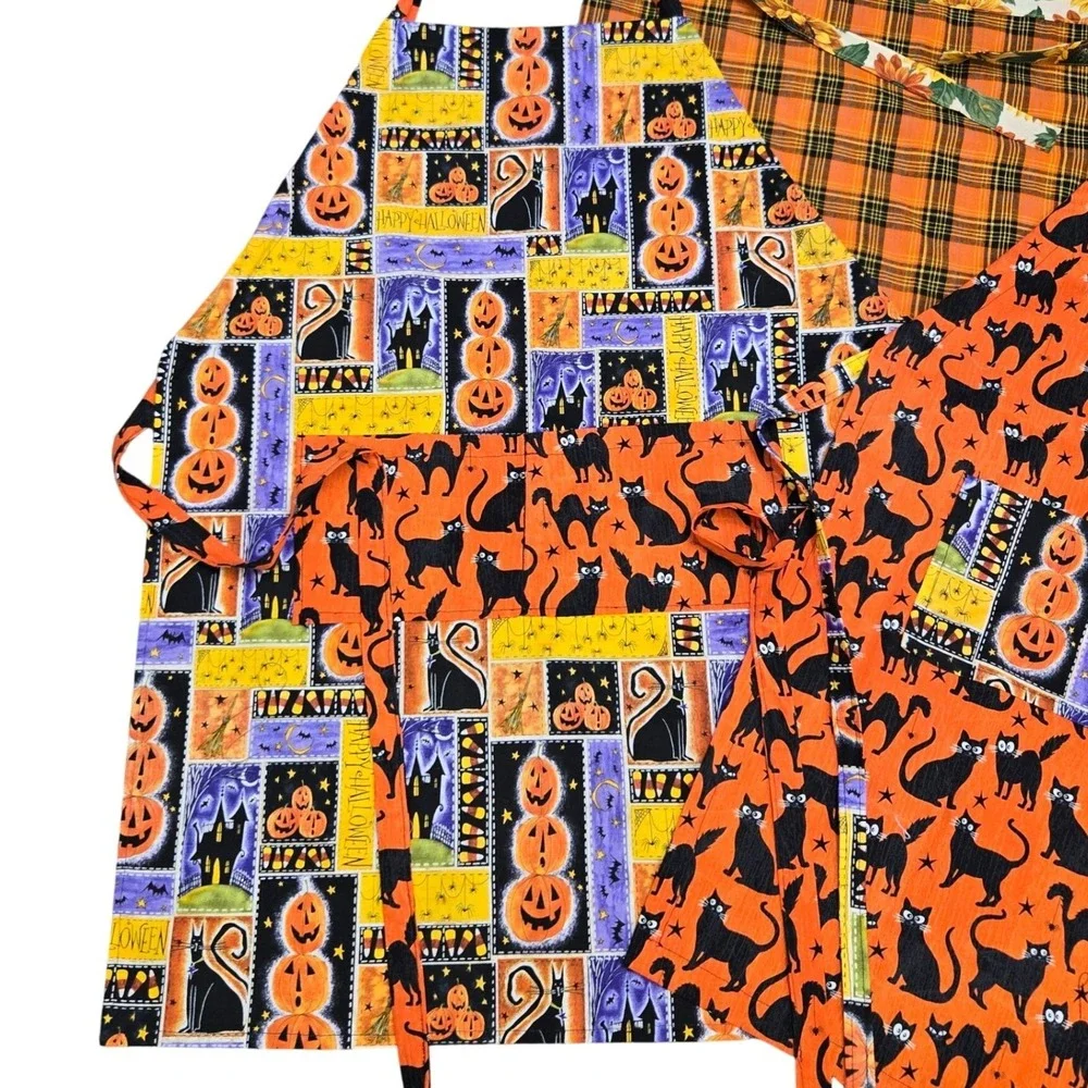 Handmade Halloween Thanksgiving Fall Bib Apron Set Of 3 Cooking Crafting Teacher